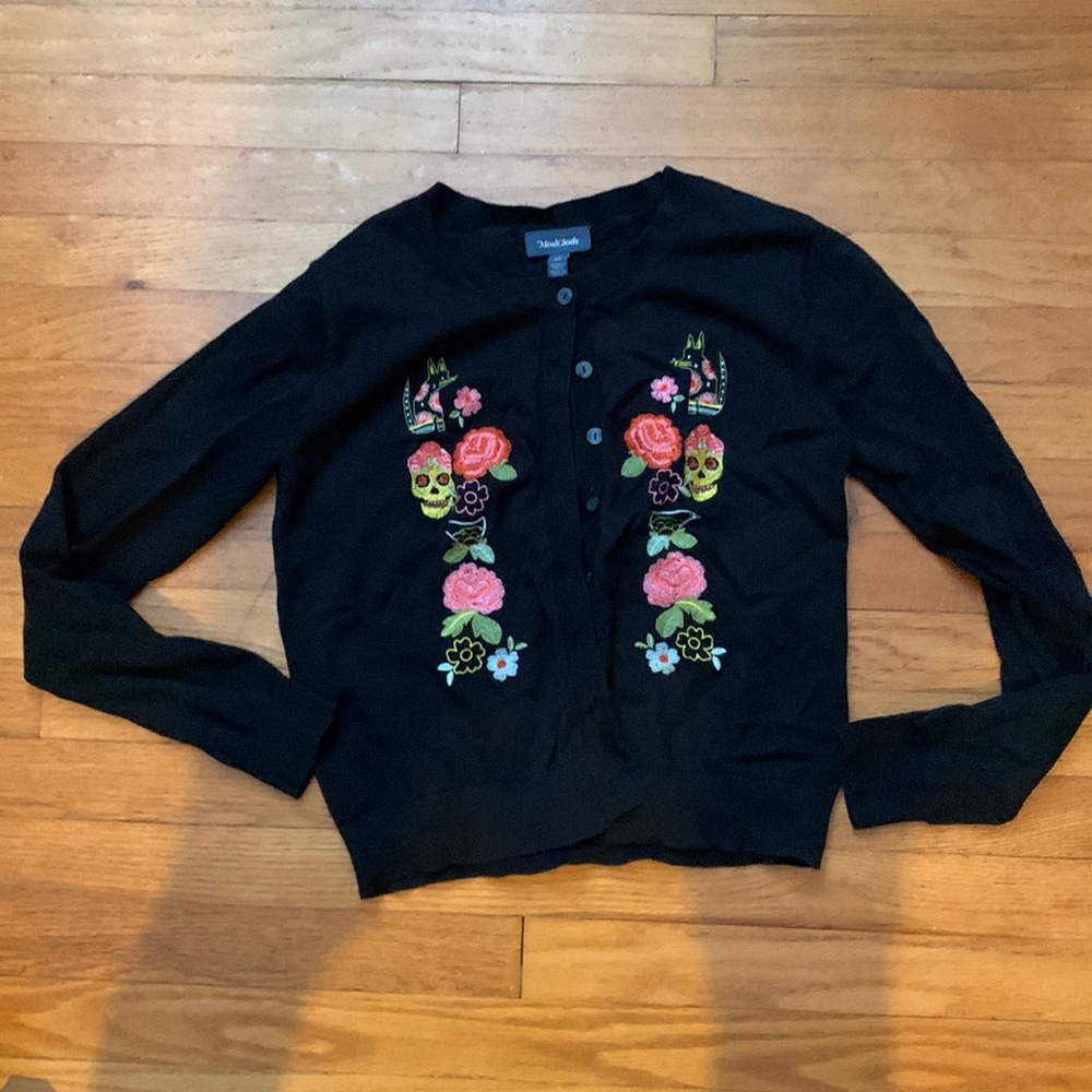 ModCloth embroidered black cardigan size S/M